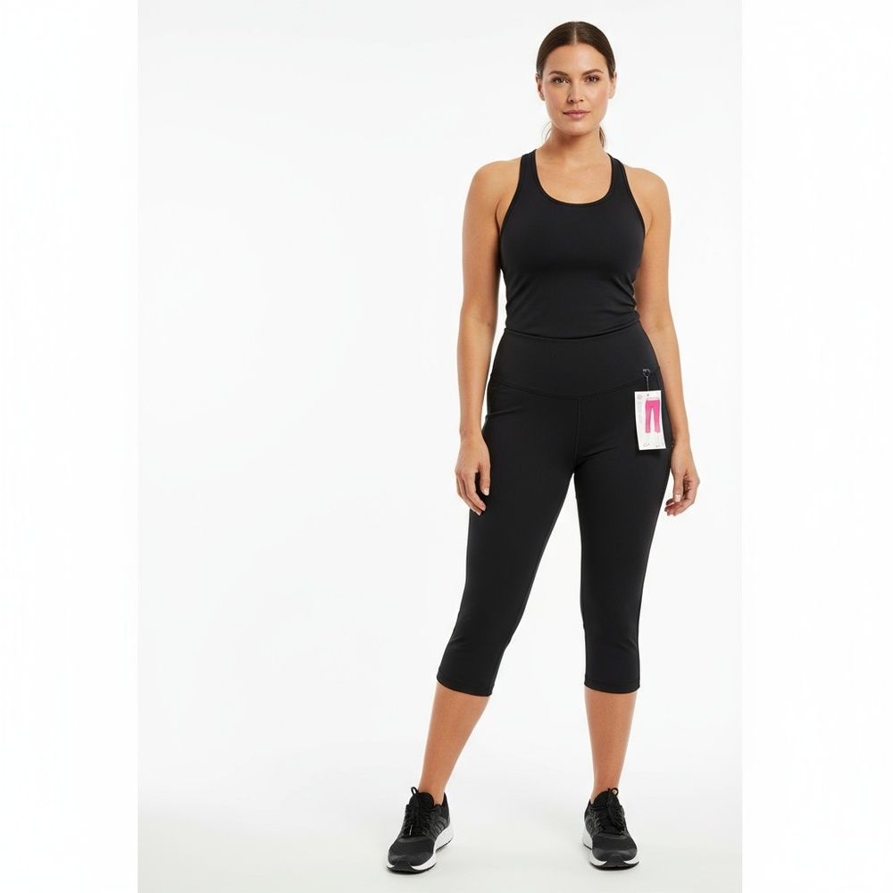 NWT Made For Life Secretly Slender Womens 3X Black Capri Leggings Wide Waistband